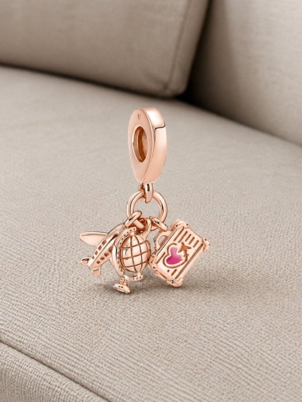 Pandora Airplane Globe & Suitcase Triple Dangle Charm